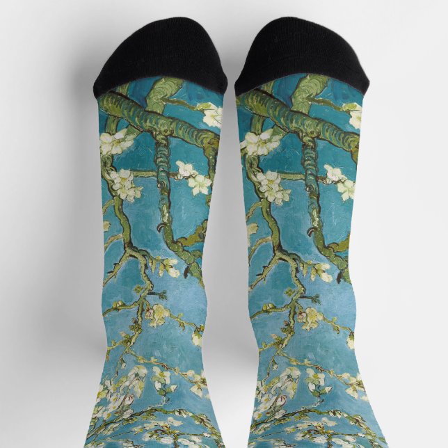 Van Gogh Almond Blossoms - Classic Blue Art Socks (Top)