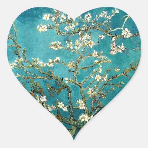 Van Gogh Almond Blossoms Classic Impressionism Heart Sticker