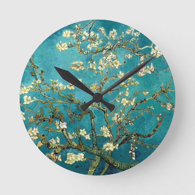 Van Gogh Almond Blossoms Classic Impressionism Round Clock (Front)