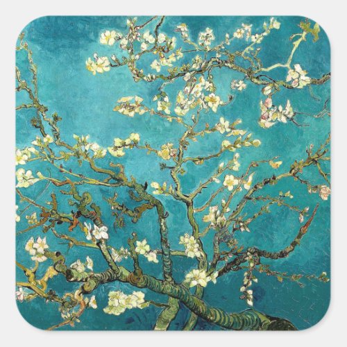 Van Gogh Almond Blossoms Classic Impressionism Square Sticker