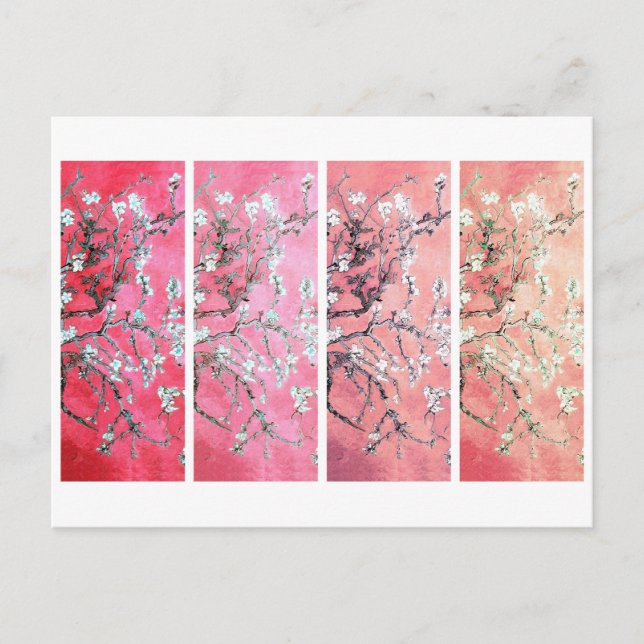 Van Gogh Almond Blossoms Dark Pink Peach Gradient Postcard (Front)