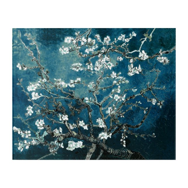 Van Gogh Almond Blossoms Dark Teal Acrylic Print (Front)
