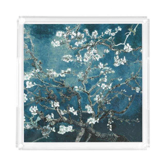 Van Gogh Almond Blossoms : Dark Teal Acrylic Tray (Front)