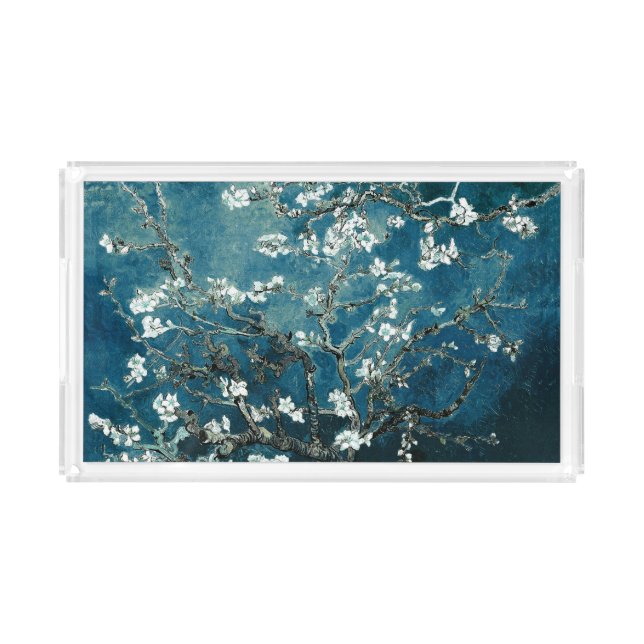 Van Gogh Almond Blossoms Dark Teal Acrylic Tray (Front)