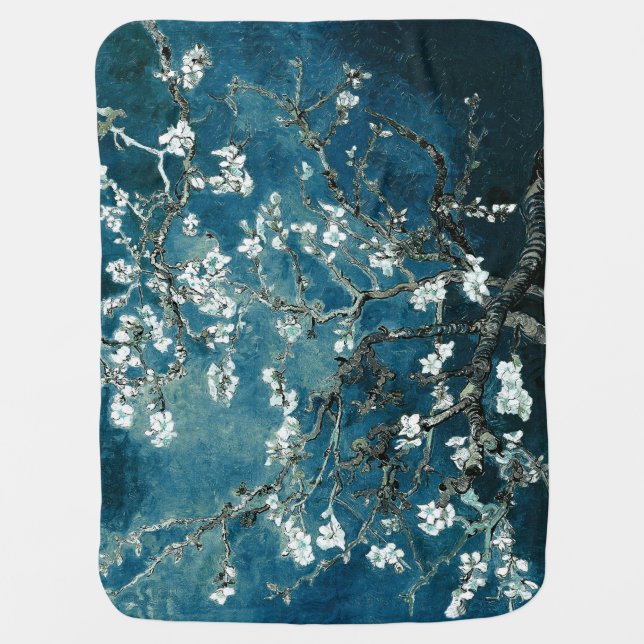 Van Gogh Almond Blossoms : Dark Teal Baby Blanket (Front)