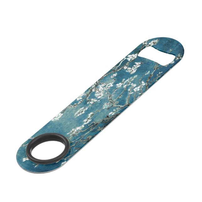 Van Gogh Almond Blossoms Dark Teal Bar Key (Front Angled)