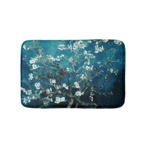 Van Gogh Almond Blossoms Dark Teal Bath Mat