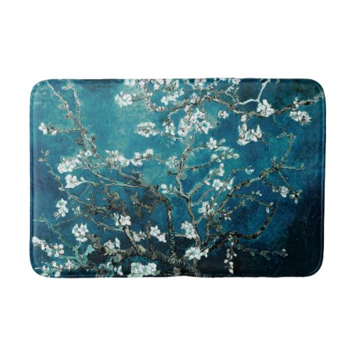 Van Gogh Almond Blossoms  Dark Teal Bath Mat