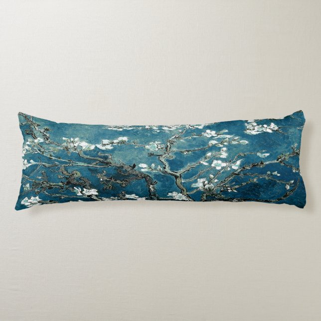 Van Gogh Almond Blossoms : Dark Teal Body Pillow (Front)