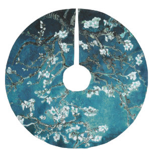 Van Gogh Almond Blossoms Dark Teal Brushed Polyester Tree Skirt