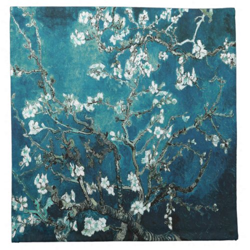 Van Gogh Almond Blossoms  Dark Teal Cloth Napkin