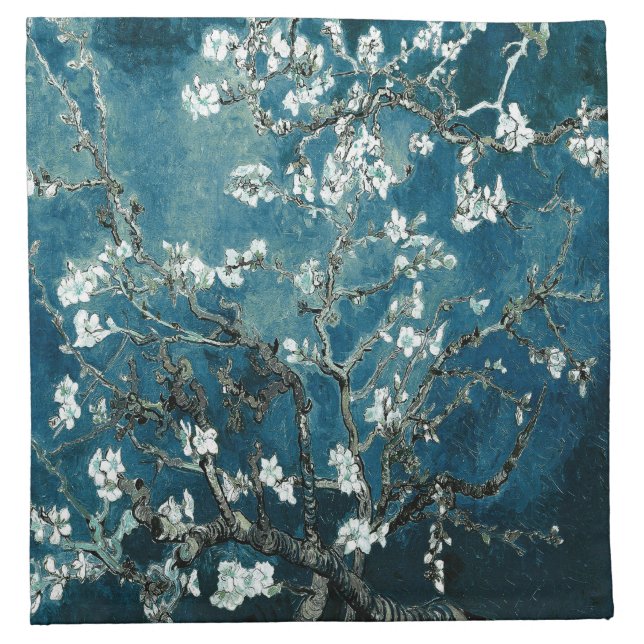 Van Gogh Almond Blossoms : Dark Teal Cloth Napkin (Front)