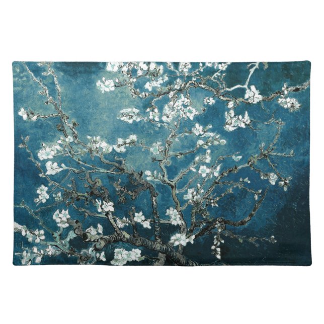 Van Gogh Almond Blossoms : Dark Teal Cloth Placemat (Front)