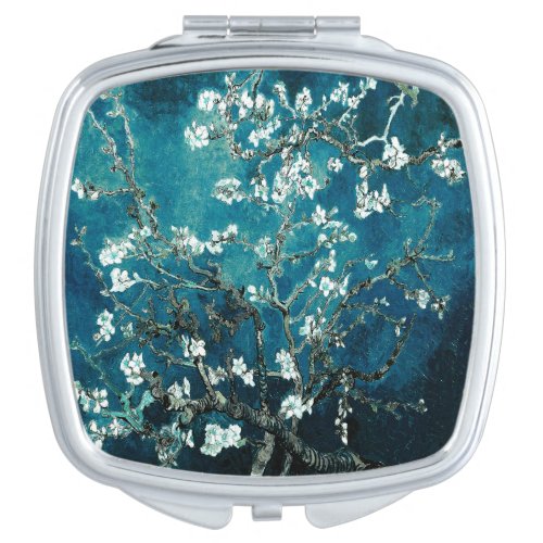 Van Gogh Almond Blossoms Dark Teal Compact Mirror