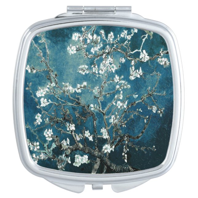 Van Gogh Almond Blossoms Dark Teal Compact Mirror (Front)