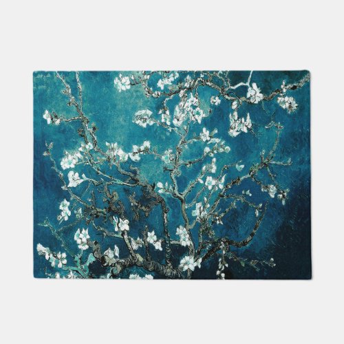 Van Gogh Almond Blossoms  Dark Teal Doormat