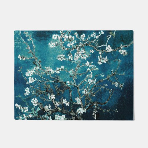 Van Gogh Almond Blossoms Dark Teal Doormat