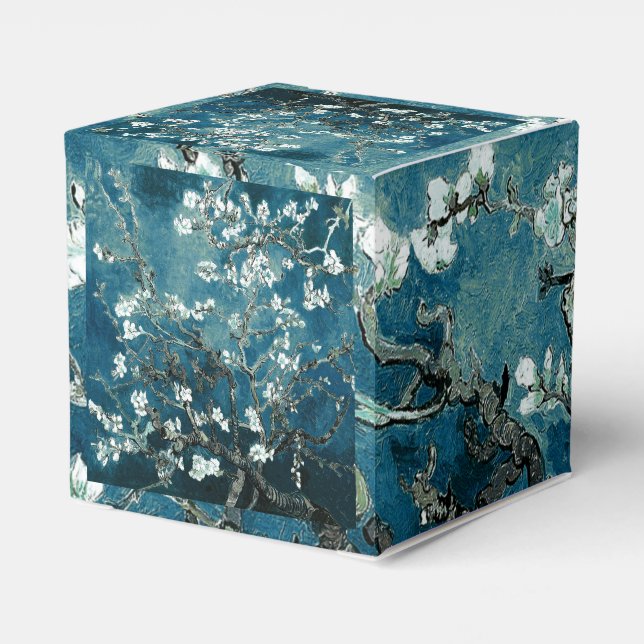 Van Gogh Almond Blossoms Dark Teal Favor Boxes (Back Side)