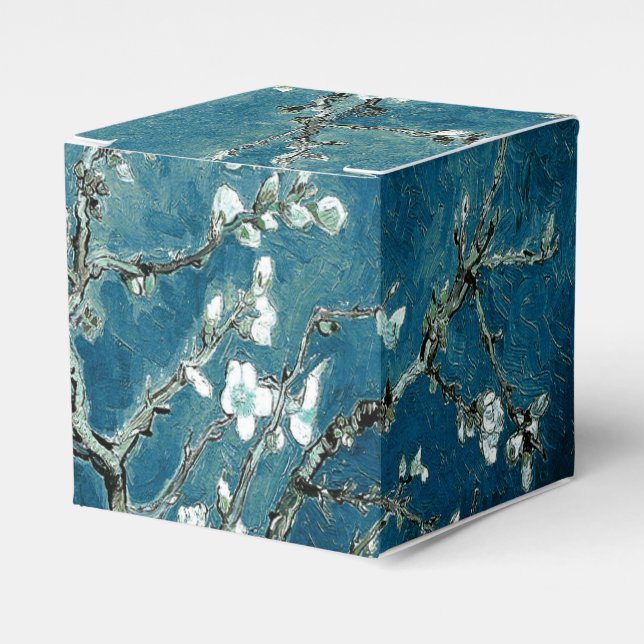 Van Gogh Almond Blossoms : Dark Teal Favor Boxes (Front Side)