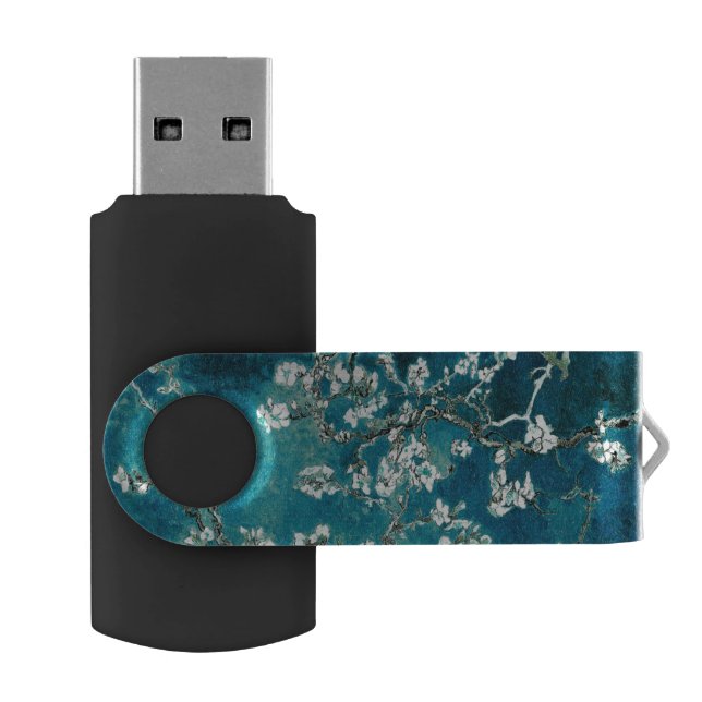 Van Gogh Almond Blossoms Dark Teal Flash Drive (Opened)