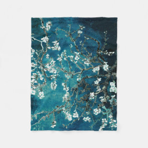 Van Gogh Almond Blossoms : Dark Teal Fleece Blanket