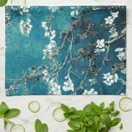 Van Gogh Almond Blossoms Dark Teal Kitchen Towel Zazzle