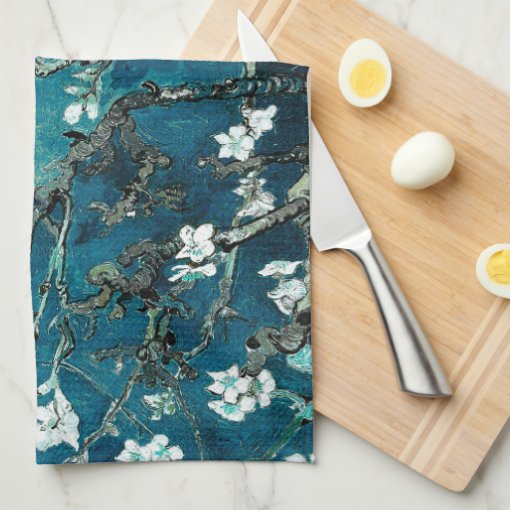 Van Gogh Almond Blossoms Dark Teal Kitchen Towel Zazzle
