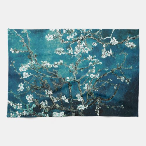 Van Gogh Almond Blossoms Dark Teal Kitchen Towel