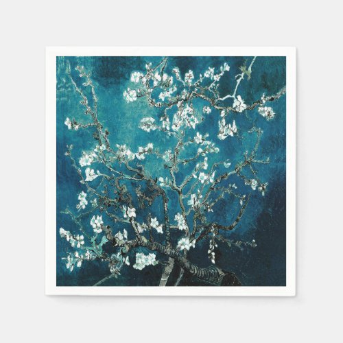 Van Gogh Almond Blossoms  Dark Teal Napkins