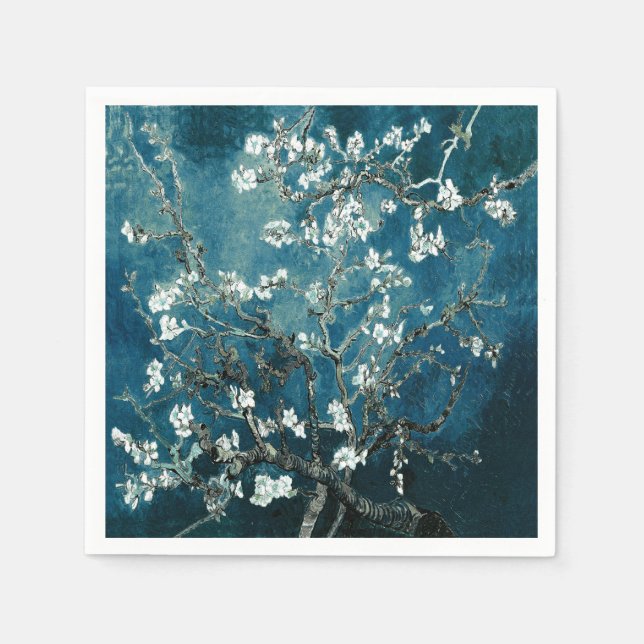Van Gogh Almond Blossoms Dark Teal Napkins (Front)