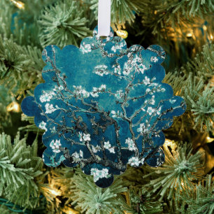 Van Gogh Almond Blossoms Dark Teal Ornament Card