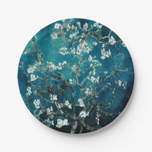 Van Gogh Almond Blossoms Dark Teal Paper Plates