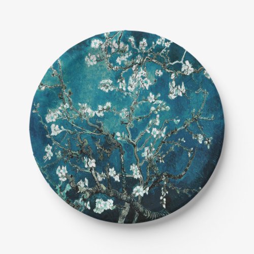 Van Gogh Almond Blossoms Dark Teal Paper Plates