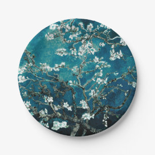 Van Gogh Almond Blossoms : Dark Teal Paper Plates