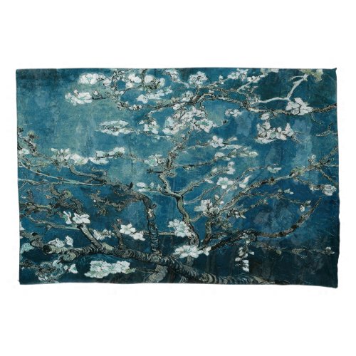 Van Gogh Almond Blossoms Dark Teal Pillow Case