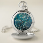 Van Gogh Almond Blossoms Dark Teal Pocket Watch<br><div class="desc">Artist: Vincent Van Gogh
 Title: Almond Blossoms
 Altered by 2sweet4wordsDesigns/ PureVintage Love</div>