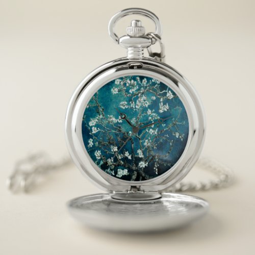 Van Gogh Almond Blossoms Dark Teal Pocket Watch