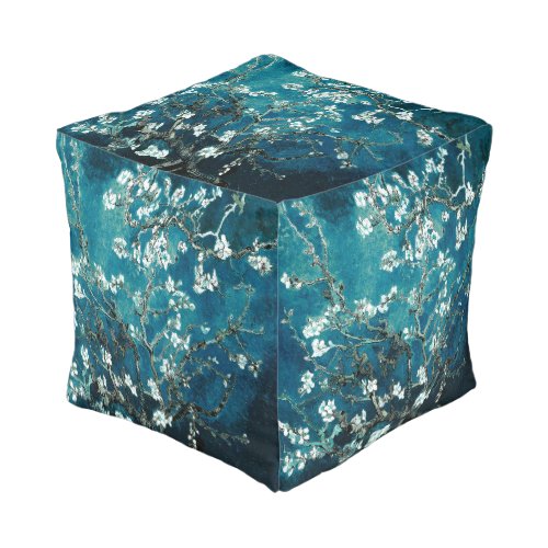 Van Gogh Almond Blossoms  Dark Teal Pouf