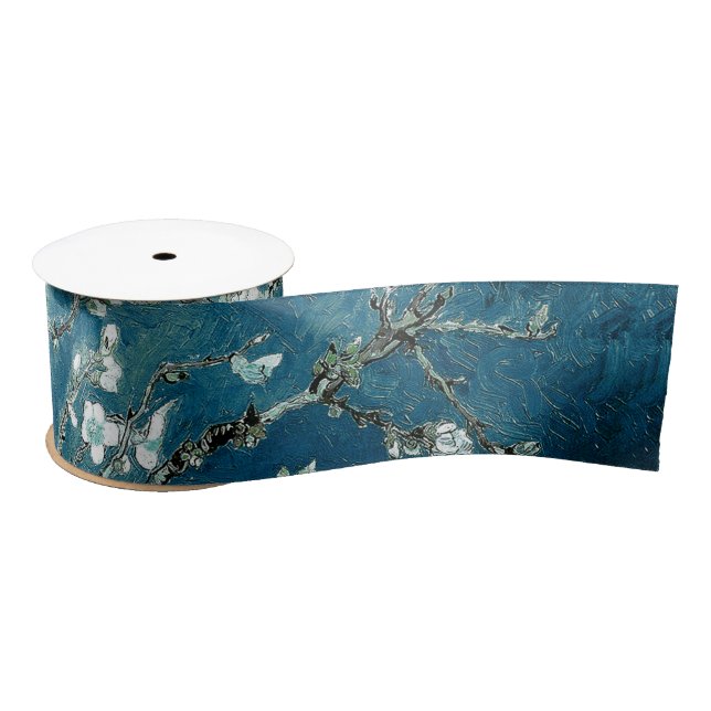 Van Gogh Almond Blossoms Dark Teal Satin Ribbon (Spool)