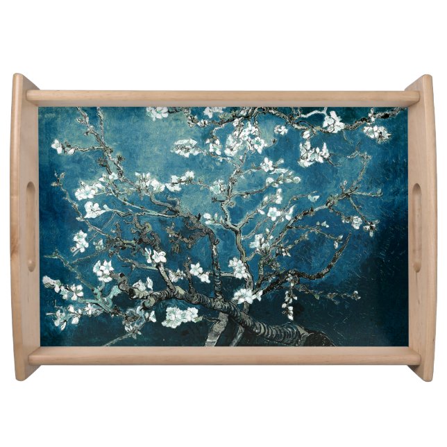Van Gogh Almond Blossoms : Dark Teal serving tray (Front)