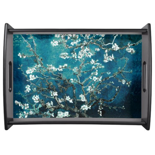 Van Gogh Almond Blossoms  Dark Teal Serving Tray