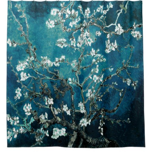 Van Gogh Almond Blossoms  Dark Teal Shower Curtain