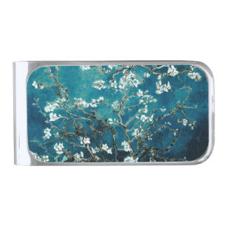 Van Gogh Almond Blossoms : Dark Teal Silver Finish Money Clip