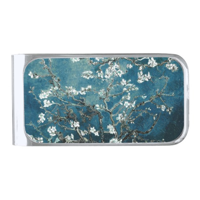 Van Gogh Almond Blossoms : Dark Teal Silver Finish Money Clip (Front)