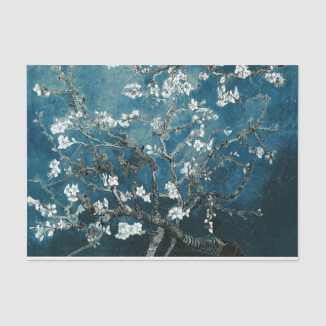 Van Gogh Almond Blossoms Dark Teal Tissue Paper (Front)
