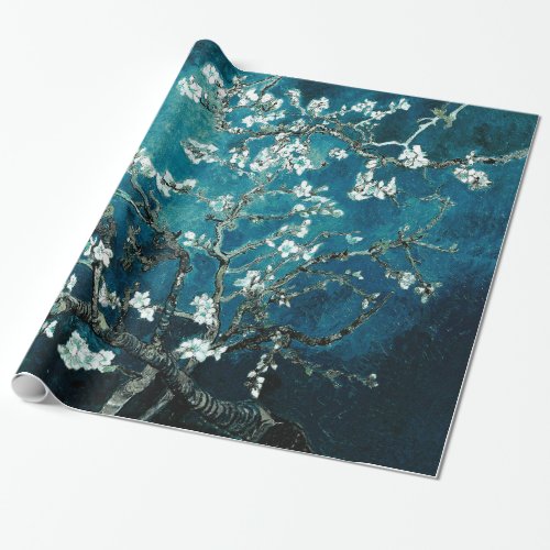 Van Gogh Almond Blossoms Dark Teal Wrapping Paper