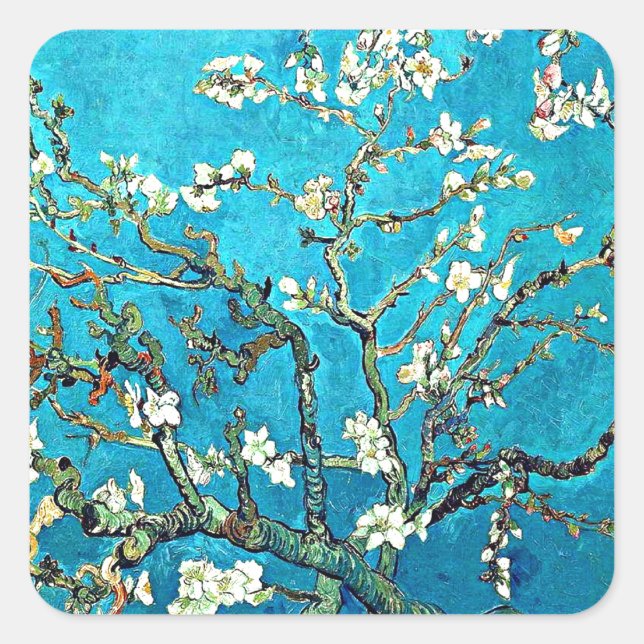 Van Gogh - Almond Blossoms, famous painting Square Sticker (Front)