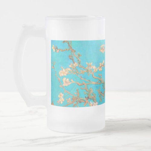 Van Gogh Almond Blossoms Frosted Glass Beer Mug