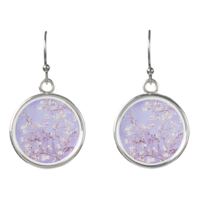 Van Gogh Almond Blossoms Lavender Earrings (Front)