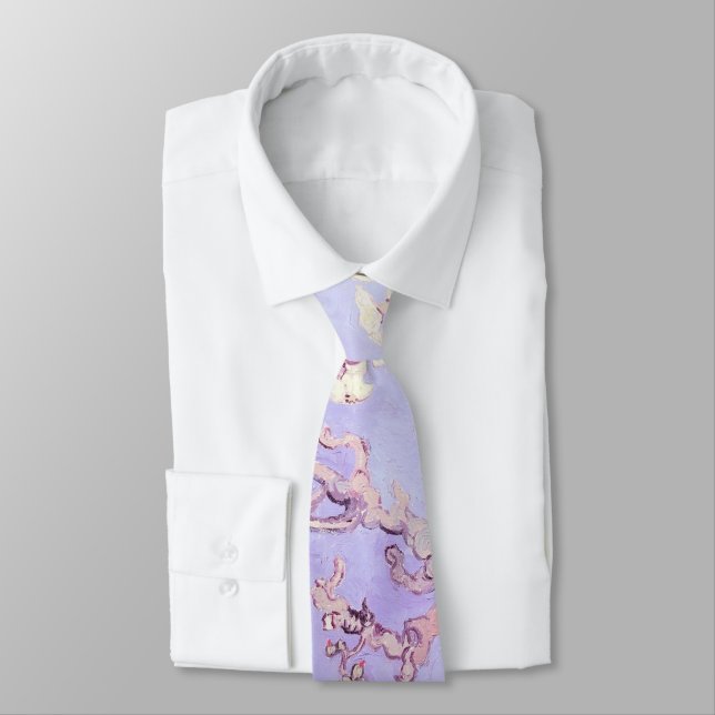 Van Gogh Almond Blossoms Lavender Neck Tie (Tied)